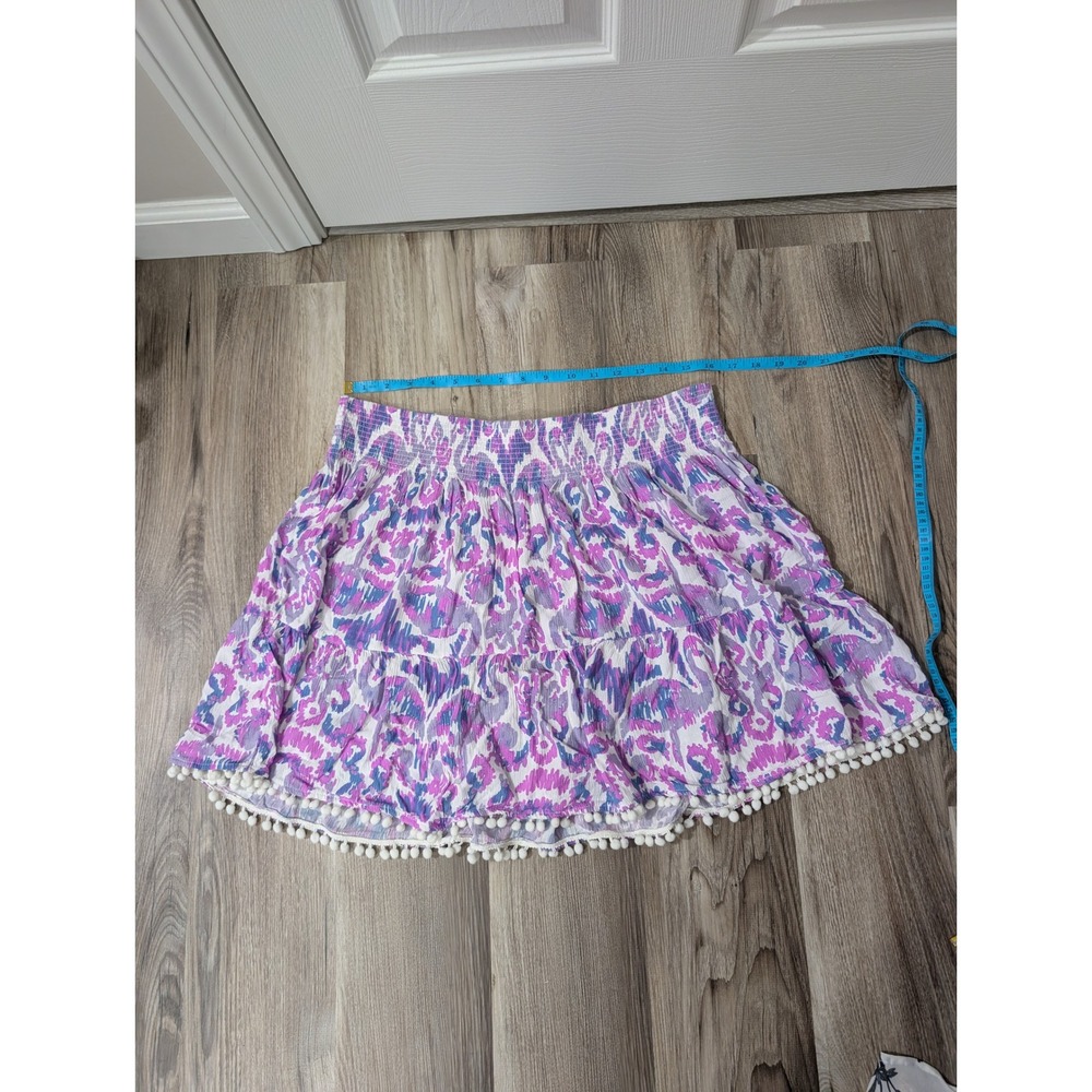 Lilly Pulitzer, XL, Evelyn Pom Pom Mini Skirt,  Purple/Pink, Flamingo Resortwear